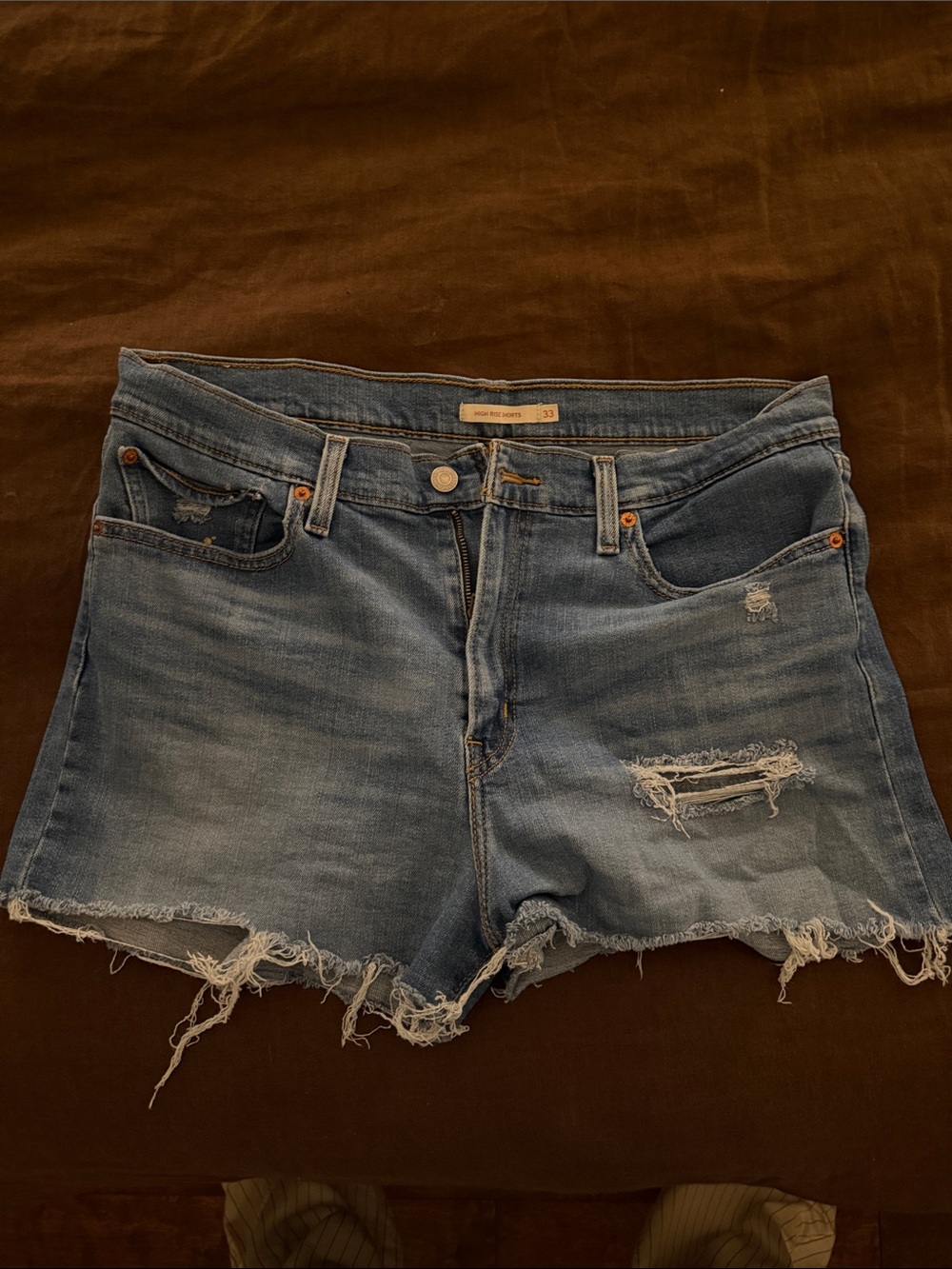 Distressed Light Blue Mid-Rise Denim Shorts